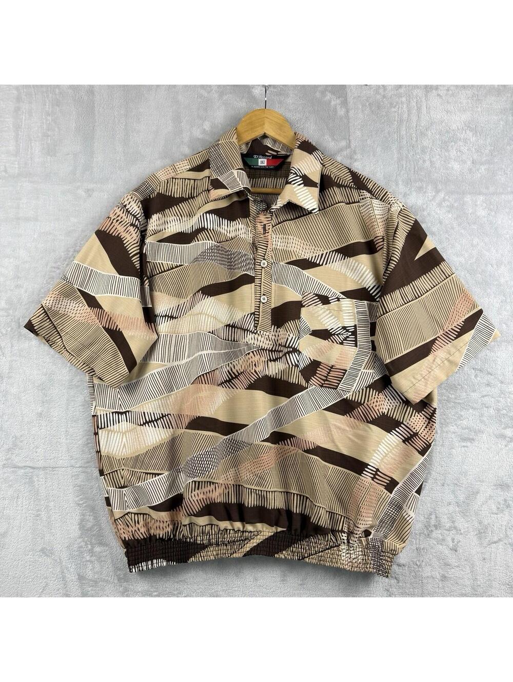 D'Accord Men XL Abstract Geometric Polo Shirt Brown Beige Vintage Retro USA Made